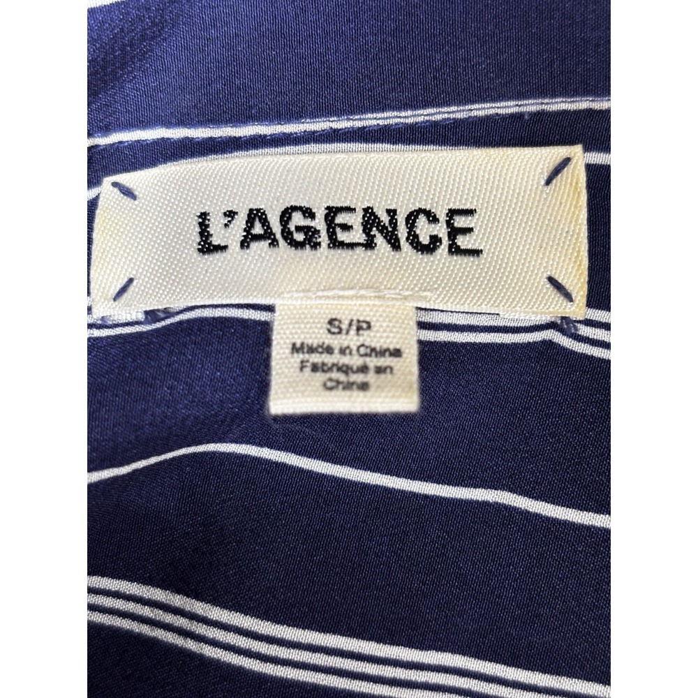 L'Agence Cameron Silk Maxi Shirt Dress S Navy White Stripe Belted Chic - Picture 5 of 9